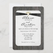 木材結婚上の金ゴールドハートのリボン 招待状 (正面)