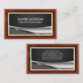 木材縁ど |金属の背景 名刺 (正面/裏面)