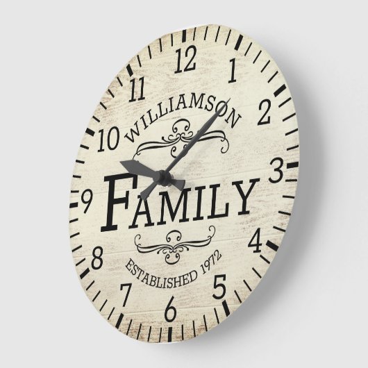 木材記念日素朴ヴィンテージファミリ名カスタム ラージ壁時計 (傾斜)