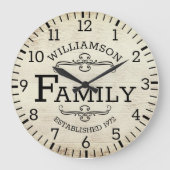 木材記念日素朴ヴィンテージファミリ名カスタム ラージ壁時計 (正面)