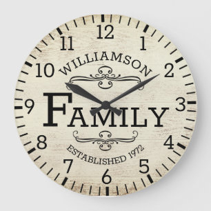 木材記念日素朴ヴィンテージファミリ名カスタム ラージ壁時計