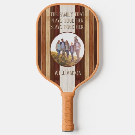 木材遊素朴科ストライプのパーソナライズされた ピックルボールラケット (正面)