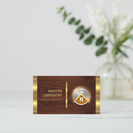 木材金ゴールドストライプ大工 名刺 (スタンド正面)