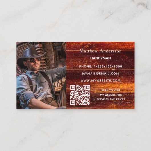 木材金ゴールドツールのホーム修復フォトQRコード 名刺 (裏面)