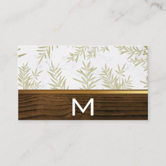 木材金ゴールドトリムジュニパーリーフパターン 名刺 (正面)