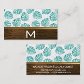 木材金ゴールドトリムモンステラ葉パターン 名刺 (正面/裏面)