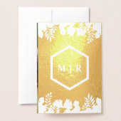 木材金ゴールド幾何学熱帯結婚写真 箔カード (裏面封筒付き)