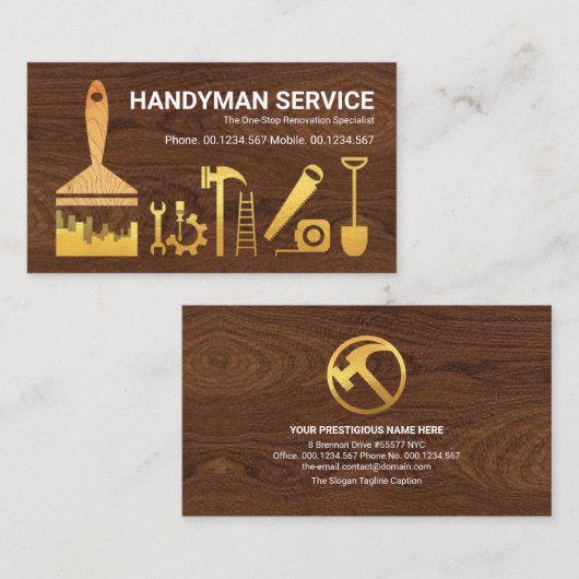 木材金ゴールド手回し工具リフォーム 名刺 (正面/裏面)