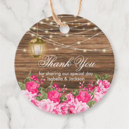 木材、ランタンかわいらしとピンクの花 – ありがとう フェイバータグ