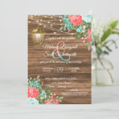 木材、ランタンとティール(緑がかった色)、コーラルフラワー結婚ズインビ 招待状 (スタンド正面)