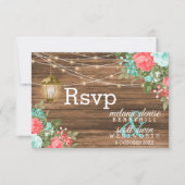 木材、ランタンとティール(緑がかった色)、サンゴの花 出欠カード (正面)