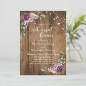 木材、水彩の花とライトリハーサルディナー 招待状 (スタンド正面)