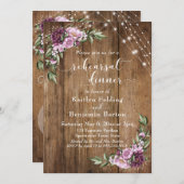 木材、水彩の花とライトリハーサルディナー 招待状 (正面/裏面)