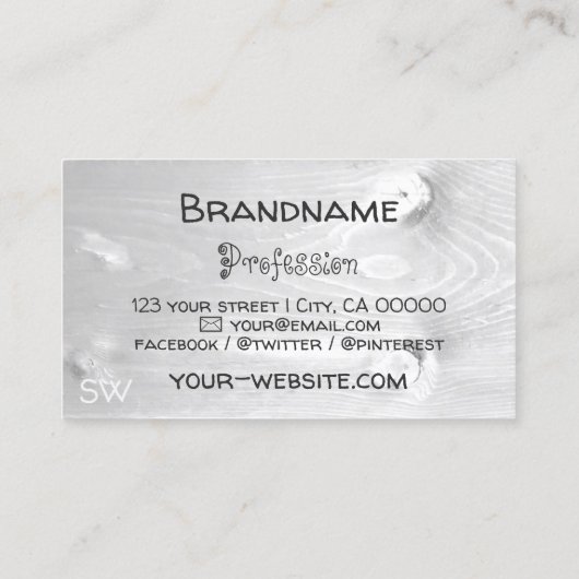 木板の白い素朴樹皮とモノグラム 名刺 (裏面)