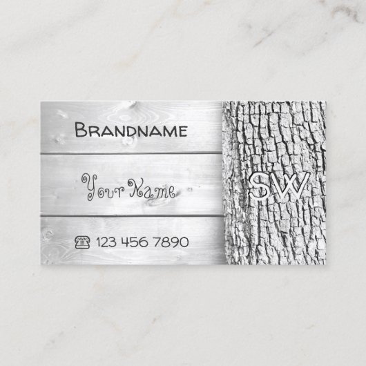 木板の白い素朴樹皮とモノグラム 名刺 (正面)
