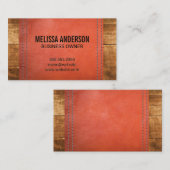 木板ダブルステッチ革のテクスチャ 名刺 (正面/裏面)