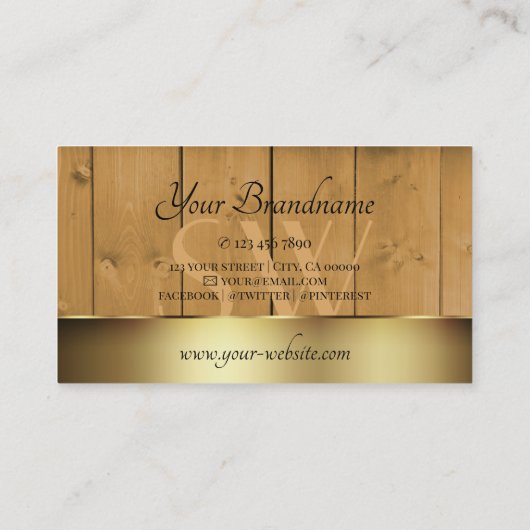 木板素朴木目モノグラム金ゴールド 名刺 (裏面)