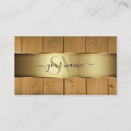 木板素朴木目モノグラム金ゴールド 名刺 (正面)