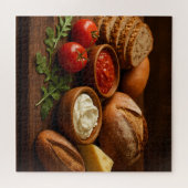 木板素朴板にパン職人のチーズを入れた板 ジグソーパズル (横)