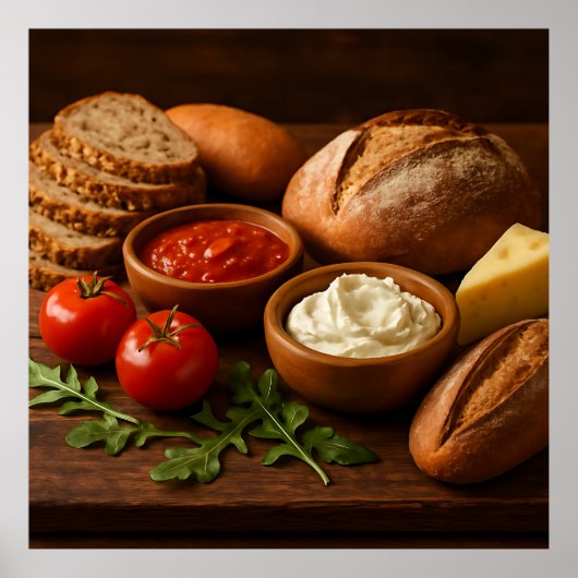 木板素朴板にパン職人のチーズを入れた板 ポスター (正面)