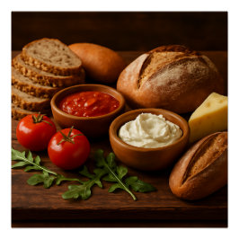 木板素朴板にパン職人のチーズを入れた板 ポスター