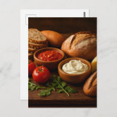 木板素朴板にパン職人のチーズを入れた板 ポストカード (正面/裏面)