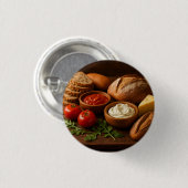 木板素朴板にパン職人のチーズを入れた板 缶バッジ (正面&裏面)