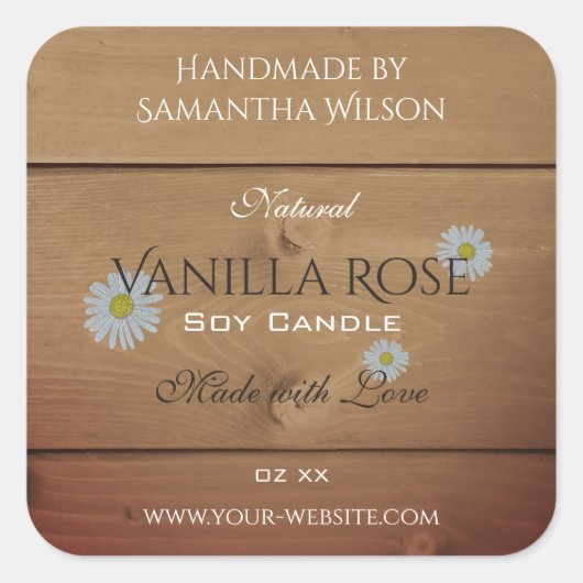 木板製品包装ラベルデイジー花 スクエアシール (正面)
