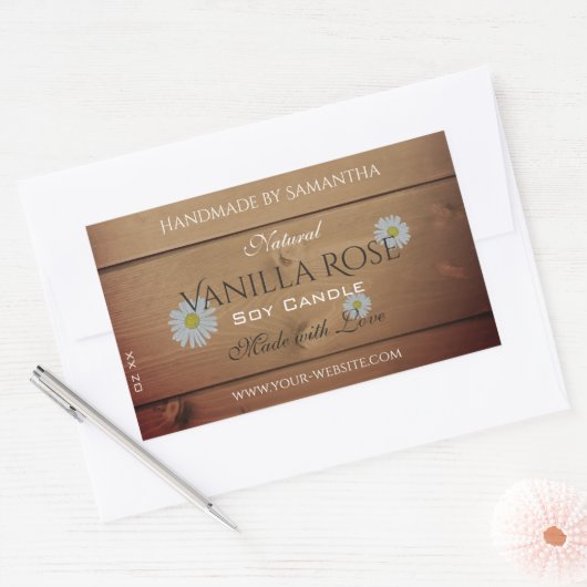 木板製品包装ラベルデイジー花 長方形シール (封筒)