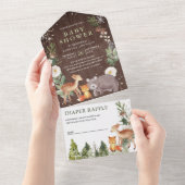 木林素朴動物ウッドランドベビーシャワー オールインワン招待状 (貼ってはがせる)