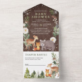 木林素朴動物ウッドランドベビーシャワー オールインワン招待状 (内側)