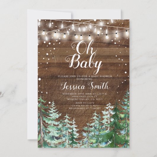 木林素朴松の木オベビー赤ちゃんシャワー 招待状 (正面)