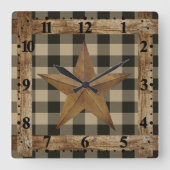 木枠と星 スクエア壁時計 (正面)