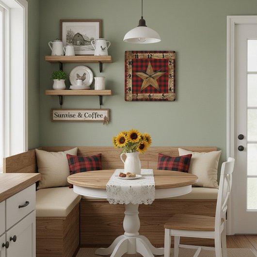 木枠と星 スクエア壁時計