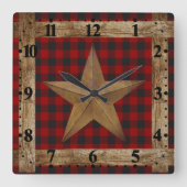 木枠と星 スクエア壁時計 (正面)