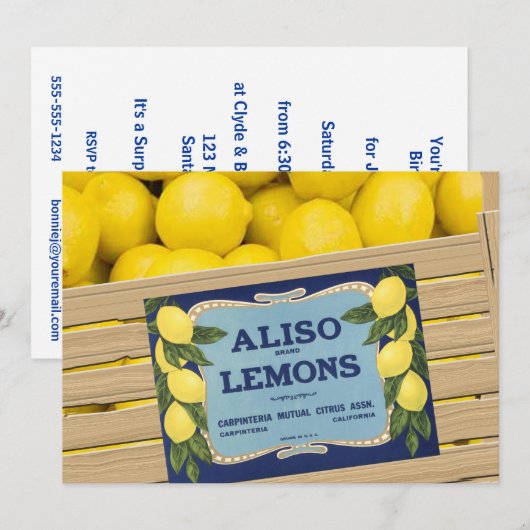 木枠のAlisoレモン 招待状 (正面/裏面)
