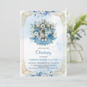 木枠素朴クロスブルー花金ゴールド 招待状 (スタンド正面)