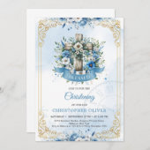 木枠素朴クロスブルー花金ゴールド 招待状 (正面/裏面)
