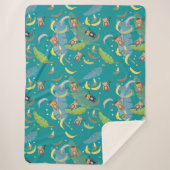 木柄のかわいいサルとバナナ シェルパブランケット (正面)