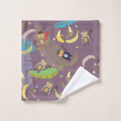 木柄のかわいいサルとバナナ バスタオルセット (ウォッシュタオル)