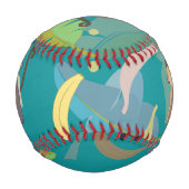 木柄のかわいいサルとバナナ 野球ボール (正面)