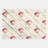 木柄のヴィンテージクリスマスサンタアート ラッピングペーパーシート (正面)