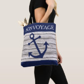 木柄航海のの濃い青のいかり トートバッグ (クローズアップ)