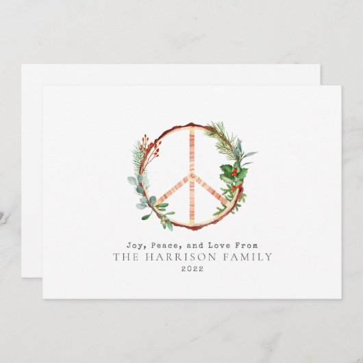 木植物平和サイン愛のクリスマス シーズンカード (正面/裏面)