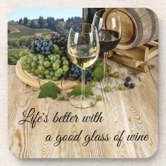 木樽とブドウのワインコースター コースター (正面)