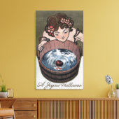 木樽を覗いている女性 キャンバスプリント (インサイチュ (リビング))