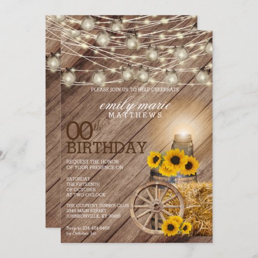 木樽素朴とヒマワリ – 00誕生日 招待状 (正面/裏面)