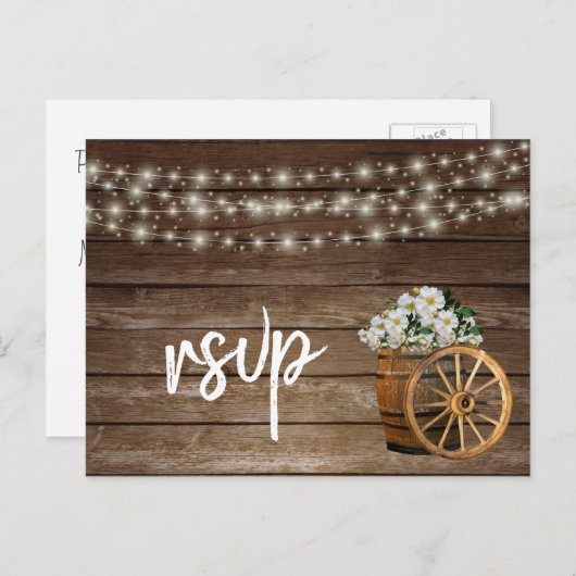 木樽素朴と田舎の白い花 インビテーションポストカード (正面/裏面)