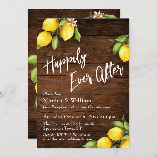 木水素朴色のレモンが楽しく後に 招待状 (正面/裏面)