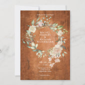 木水素朴色の緑のフローラ結婚 招待状 (正面)